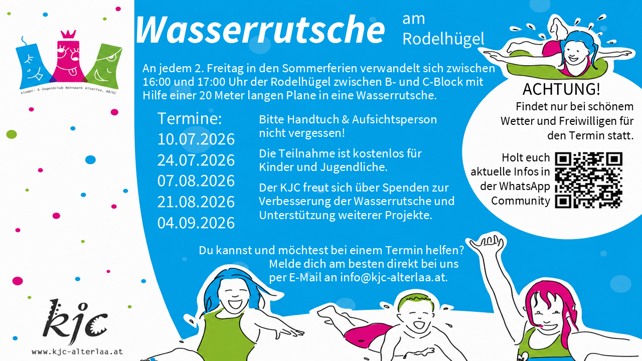 Wasserrutsche jeden zweiten Freitag ab 10. Juli von 16 bis 17 Uhr beim Rodelhügel